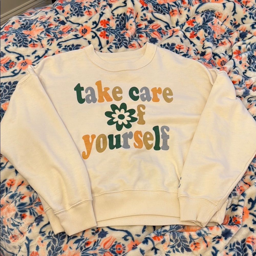 American Eagle Cream Long Sleeve Boxy Sweatshirt